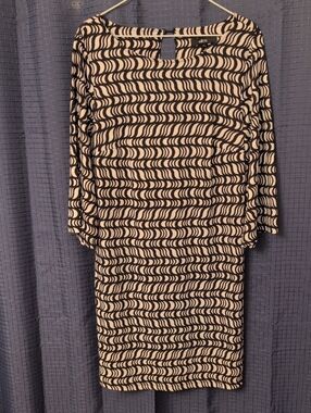 ellos Black and Cream Wave-Print Long Sleeve Sheath Dress